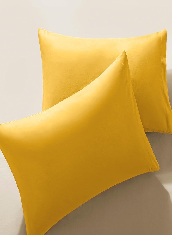 MILVOWOC 2Pcs Brushed Microfiber Standard Pillowcases - 20 x 26 Inch, Yellow Pillow Case Set Non Slip Envelope Pillow Cover with Moisture Absorption and Anti-Wrinkle - Image 1
